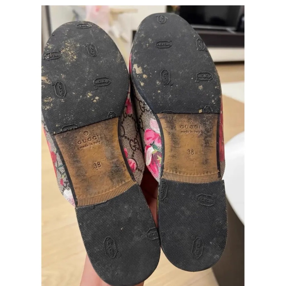Gucci Princetown Pink Bloom Floral Print GG Monogram Canvas Loafers Mules Flats - Picture 2 of 5